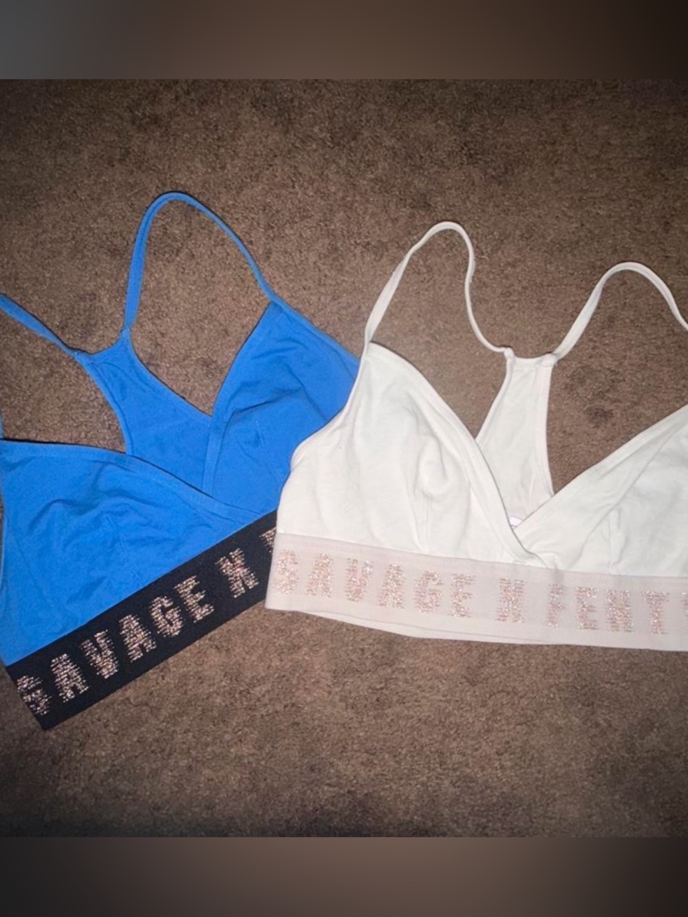 Savage X Fenty Blue and White Wireless Bralettes - Size S